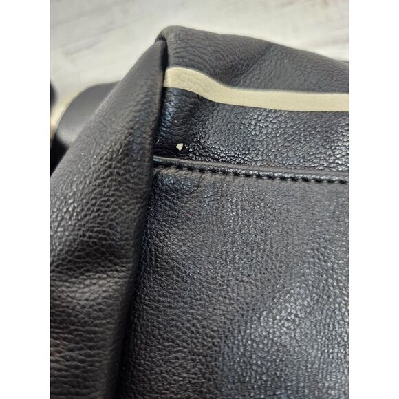 Bow Striped Faux Leather Backpack Black White Pink - Picture 12 of 12